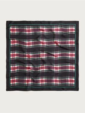 J.Crew Oversized 100% Silk Bandana in Black Cream Red Plaid 30”x30”